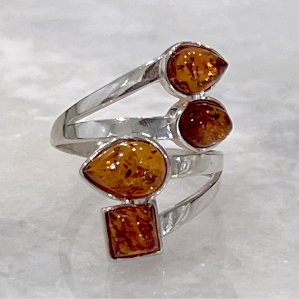 Baltic Amber Sterling Silver Bypass Ring Sz 8